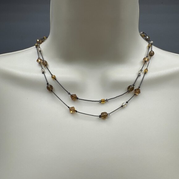 JNY Layered Crystal Bead Necklace – Smoky Quartz & Amber Tones - Picture 3 of 4
